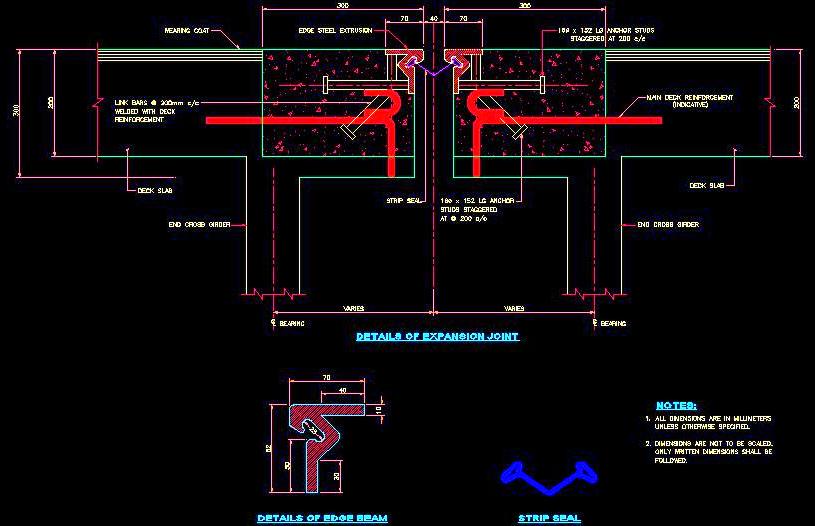 Expansion Joint Detail CAD- Edge Beam & Strip Seal Design